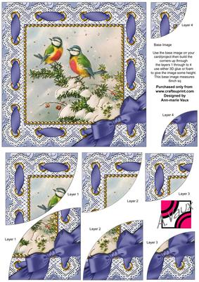 Christmas Blue Tits 6 Inch Duo Corner Stack Card Front