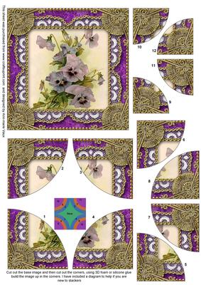 Purple Pansies Gold All 4 Rounded Corner Card Front