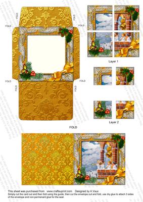 Angels Bell Pullin Holly 3in Mini Card Envelope 4 Corner Aio