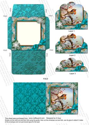 Robin 1 Snow 3in Mini Card Envelope Scallop Bottom Stack Aio