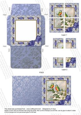 Christmas Blue Tits 3in Card Envelope 4 Corner Stacker Aio