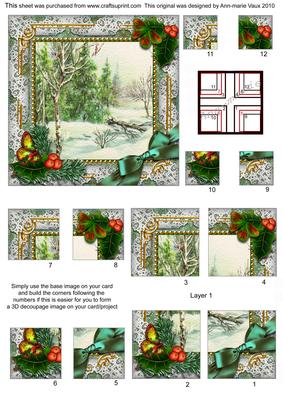Winter Countryside Holly All 4 Corner Stacker Card Front