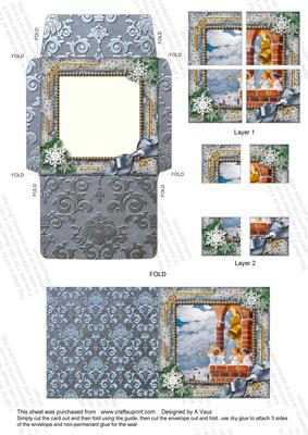 Angels Bell Pullin Snow Card Envelope 4 Corner Stacker Aio