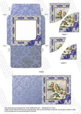 Christmas Blue Tits Card Envelope 2 Corner Stacker Aio