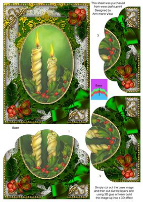 Christmas Candle Duo Holly Scallop Bottom 7x5inch Stacker