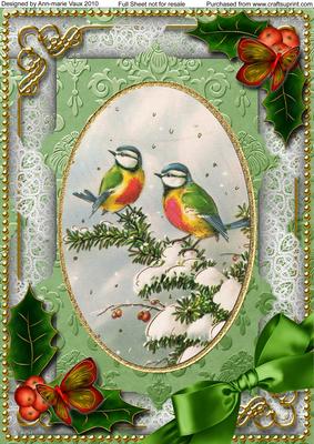 Christmas Blue Tits Holly A4 Picture Sheet