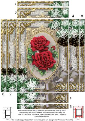 Christmas Roses Snow Spiral Edge Stacker 7x5in Card Front