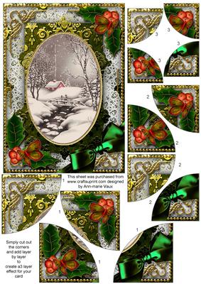 Winter Walk Holly 7x5inch All 4 Corner Stacker Card Front