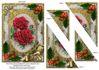 Christmas Roses Holly 7x5inch Triangle Duo Corner Stacker