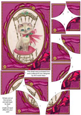 Christmas Cat 7x5inch All 4 Corner Stacker Card Front