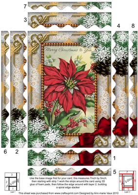 Red Poinsetia Snow Spiral Wavy Edge Stacker 7x5in Card Front