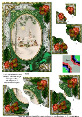 Winter Pub Holly 7x5inch Scalloped Duo Corner Stacker