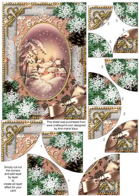 Snowy Village Snow 7x5inch All 4 Corner Stacker Card Front