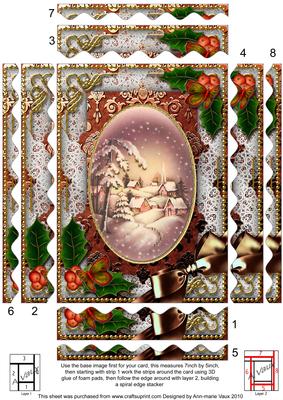Snowy Village Holly Wavy Spiral Stacker 7x5in Card Front