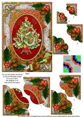Elegant Tree Holly 7x5inch Scalloped Duo Corner Stacker