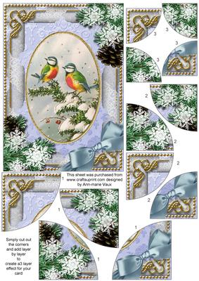 Christmas Blue Tits Snow 7x5inch All 4 Corner Stacker