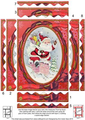 Chimney Santa Spiral Wavy Edge Stacker 7x5in Card Front