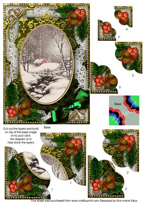 Winter Walk Holly 7x5inch Scalloped Duo Corner Stacker