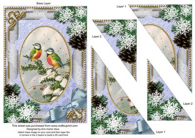 Christmas Blue Tits Snow 7x5inch Triangle Duo Corner Stacker