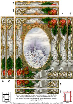Blue Church Holly Spiral Edge Stacker 7x5in Card Front