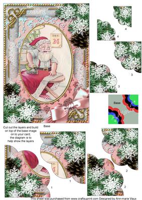 Santa Getting Ready Snow 7x5in Scalloped Duo Corner Stacker