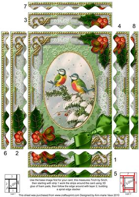 Christmas Blue Tits Holly 7x5in Spiral Wavy Edge Stacker