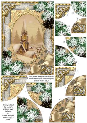 Christmas Steeple Snow 7x5inch All 4 Corner Stacker