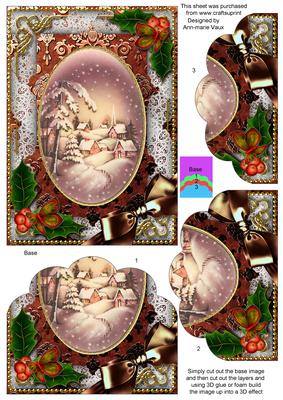 Snowy Village Holly Scallop Bottom 7x5inch Stacker