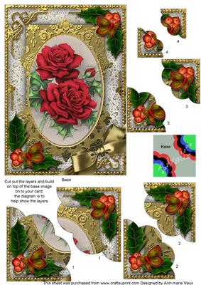 Christmas Roses Holly 7x5inch Scalloped Duo Corner Stacker