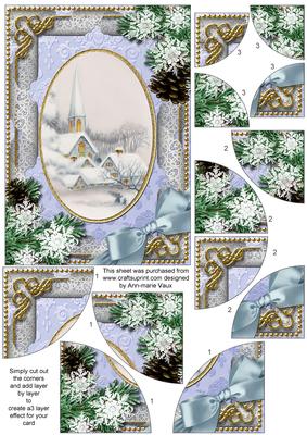 Snowy Church Snow 7x5inch All 4 Corner Stacker Card Front