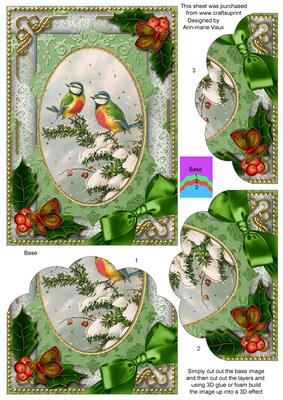 Christmas Blue Tits Holly Scallop Bottom 7x5inch Stacker
