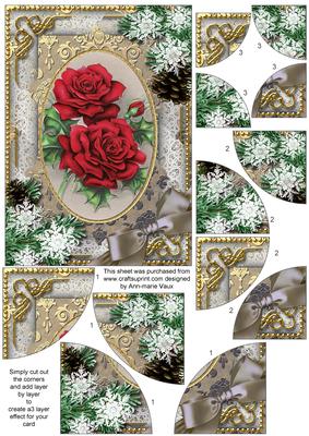 Christmas Roses Snow 7x5inch All 4 Corner Stacker Card Front