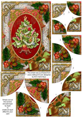 Elegant Tree Holly 7x5inch All 4 Corner Stacker Card Front