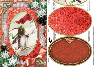 Ski Penguin Snow A5 Locket Card Front