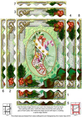 Christmas Stocking Holly 7x5in Spiral Wavy Edge Stacker