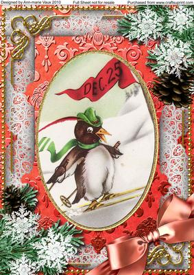 Ski Penguin Snow A4 Picture Sheet