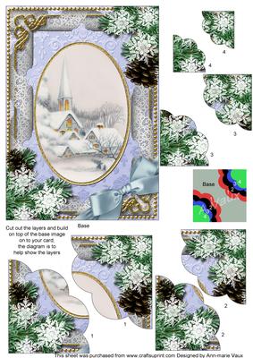 Snowy Church Snow 7x5inch Scalloped Duo Corner Stacker
