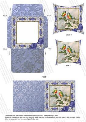 Christmas Blue Tits Card Envelope Pointy Stacker Aio