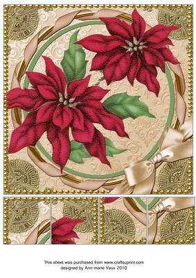 Red Poinsettia Gold Lace 8inch Picture Sheet