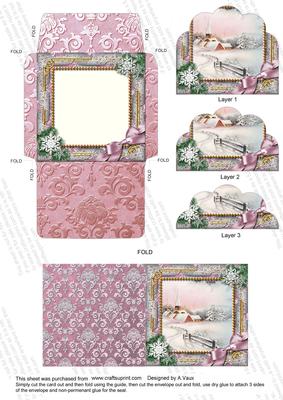 Snow Village Snow Card Envelope Scallop Bottom Stacker Aio