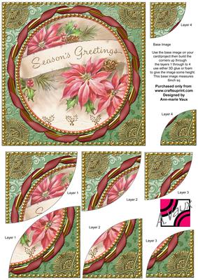 Pink Poinsettia Gold 6 Inch Duo Corner Stack Card Front
