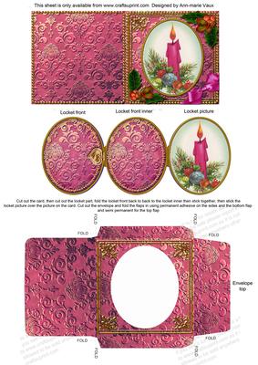 Pink Candle Holly Mini Locket Card Envelope All in One