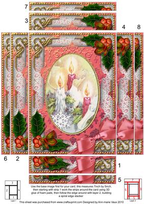 Candle Trio Holly Spiral Edge Stacker 7x5in Card Front