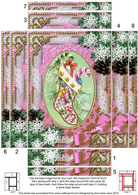 Christmas Stocking Snow Spiral Edge Stacker 7x5in Card Front