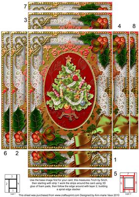 Elegant Tree Holly Spiral Edge Stacker 7x5in Card Front