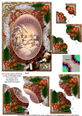 Snowy Village Holly 7x5inch Scalloped Duo Corner Stacker