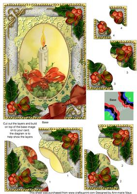 Traditional Candle Holly 7x5in Scalloped Duo Corner Stacker