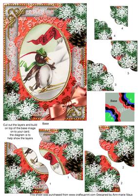 Ski Penguin Snow 7x5in Scalloped Duo Corner Stacker