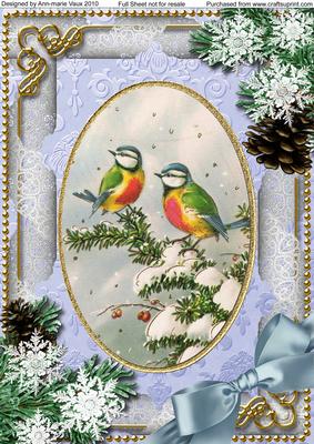 Christmas Blue Tits Snow A4 Picture Sheet