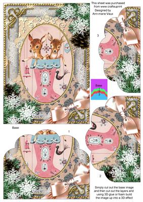 Cute Baby Reindeers Snow Scallop Bottom 7x5inch Stacker
